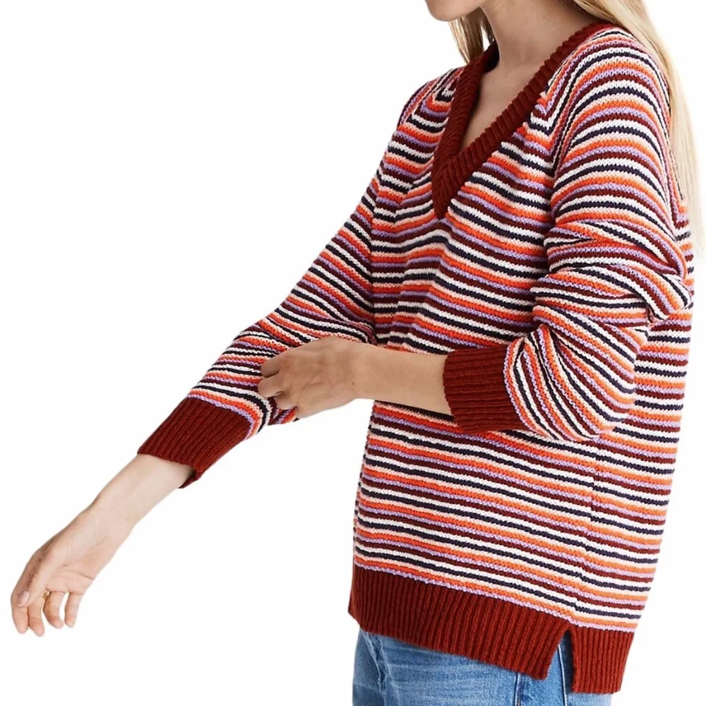NWT $88 Madewell Arden Striped V-Neck CROPPED Sweater in sizes XS or XXS!